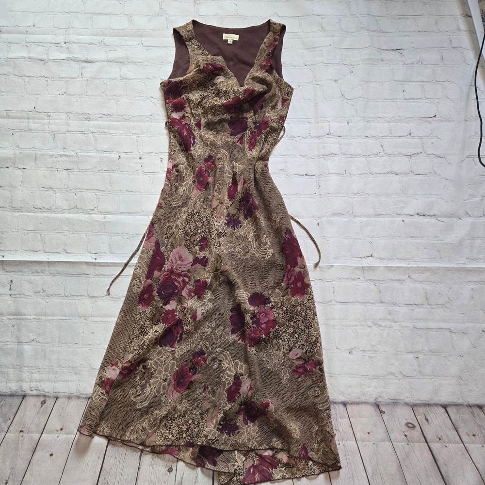 American Vtg y2k Moody Floral Cowl Neck Midi Dress Sz 7 whimsigoth fairy grunge